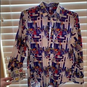 Fun bold patterned long sleeve button down shirt